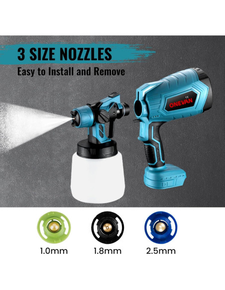 Pulverizador de Pintura Inalámbrico ONEVAN 1000ml 21V 3 Boquillas Pulverizador de Pintura Inalámbrico ONEVAN 1000ml 21V 3 Boquillas