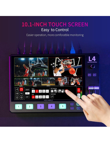 Conmutador de Video FEELWORLD L4 10.1" Pantalla Táctil 5 Entradas