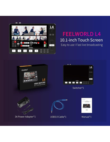 Conmutador de Video FEELWORLD L4 10.1" Pantalla Táctil 5 Entradas