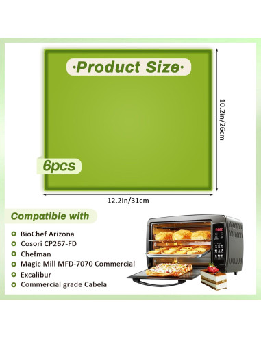 6 Hojas de Silicona para Deshidratador Anglecai Verde 30x26 cm