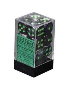 Juego de Dados D6 Chessex 12mm Gemini Negro Verde 12 Piezas