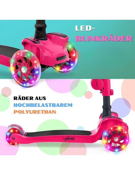 Scooter Hurtle 3 Ruedas Rosa - Manillar Ajustable y Luces LED Scooter Hurtle 3 Ruedas Rosa - Manillar Ajustable y Luces LED