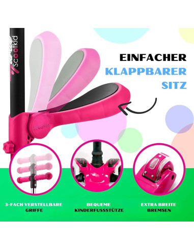 Scooter Hurtle 3 Ruedas Rosa - Manillar Ajustable y Luces LED