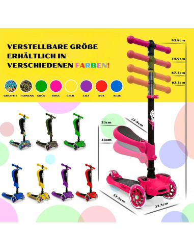 Scooter Hurtle 3 Ruedas Rosa - Manillar Ajustable y Luces LED