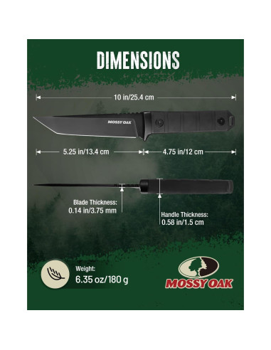 Cuchillo de Caza Mossy Oak 25.4 cm Acero 14C28N con Funda