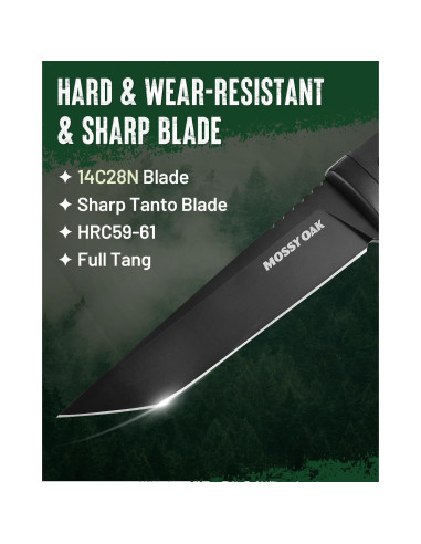 Cuchillo de Caza Mossy Oak 25.4 cm Acero 14C28N con Funda