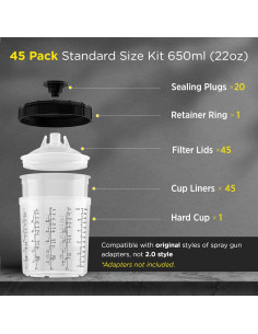 InoKraft Vaso Spray Pintura 650ml con 45 Vasos y Tapas 2