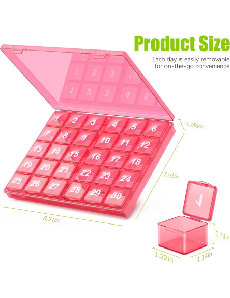 Organizador de Pastillas Mensual DOHIMGIO 30 Compartimentos Rosa