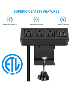 Regleta de Enchufes CCCEI 3 Salidas USB 1200J Montaje en Mesa 2