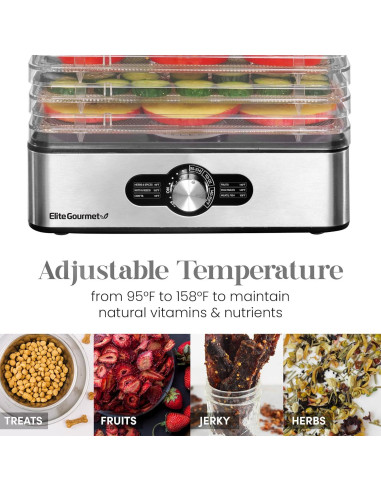 Deshidratador Elite Gourmet EFD3321X 5 Bandejas Acero Inoxidable