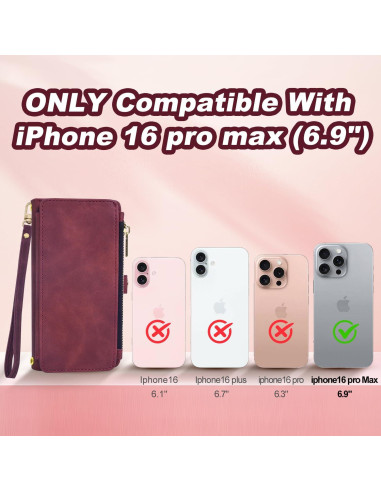 Funda Billetera OIMBWR para iPhone 16 Pro Max Rojo Vino
