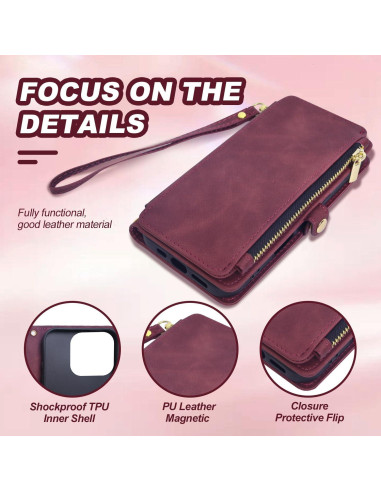 Funda Billetera OIMBWR para iPhone 16 Pro Max Rojo Vino