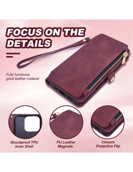 Funda Billetera OIMBWR para iPhone 16 Pro Max Rojo Vino