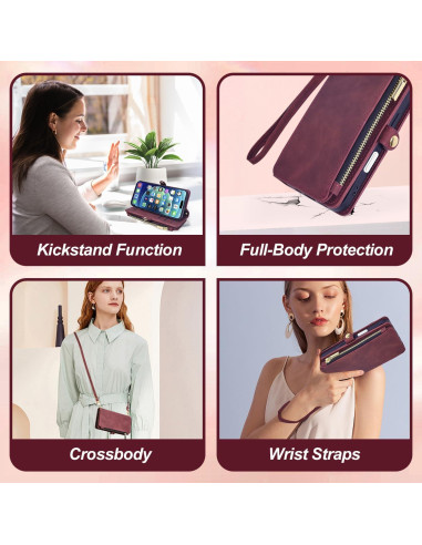 Funda Billetera OIMBWR para iPhone 16 Pro Max Rojo Vino