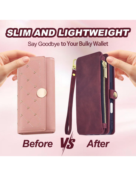 Funda Billetera OIMBWR para iPhone 16 Pro Max Rojo Vino