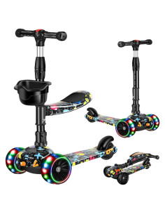 Scooter 2 en 1 CLrkualn para niños 3-8 años con luces LED