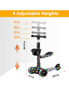 Scooter 2 en 1 CLrkualn para niños 3-8 años con luces LED 2