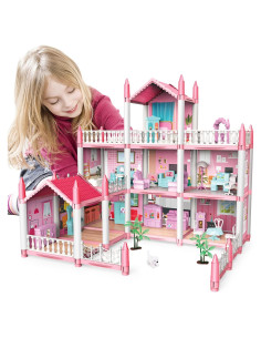 Casa de Muñecas deAO - 3 Pisos 9 Habitaciones Rosa