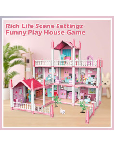 Casa de Muñecas deAO - 3 Pisos 9 Habitaciones Rosa 2