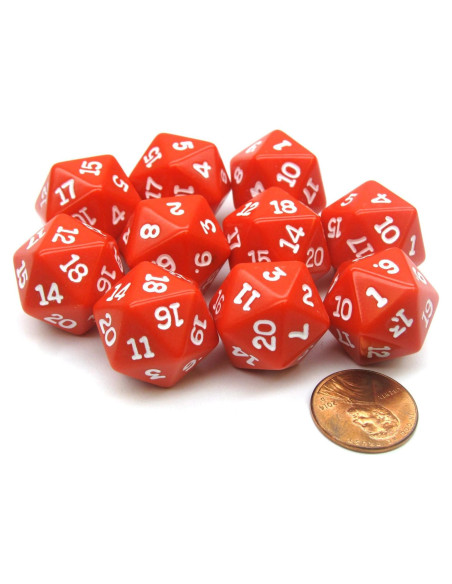 Juego de 10 Dados RPG D20 19mm Rojo Koplow Games