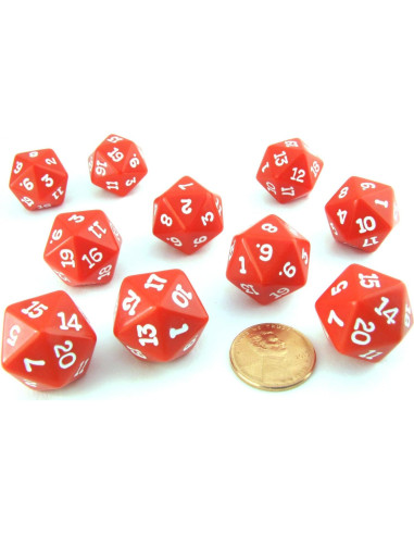 Juego de 10 Dados RPG D20 19mm Rojo Koplow Games