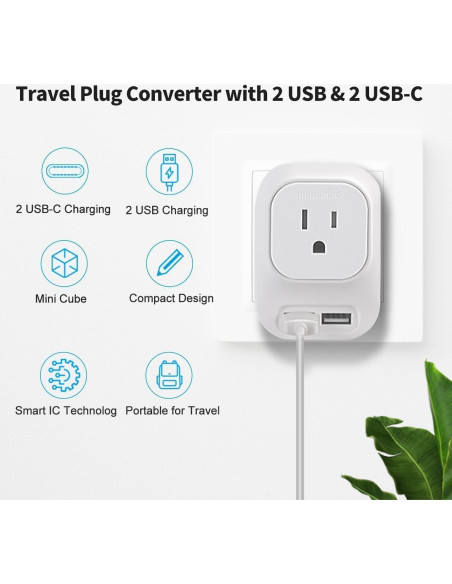 Convertidor de Voltaje Mapambo 220V a 110V con 2 USB y 2 USB C
