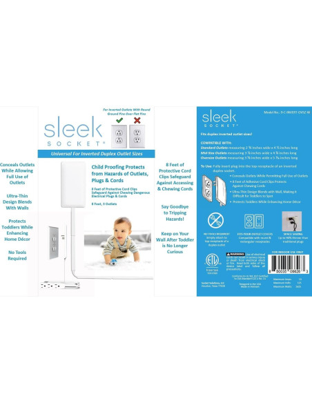 Cubre Enchufes Invertidos Sleek Socket 3 Enchufes Seguridad