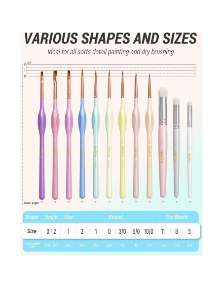Conjunto de Pinceles Nicpro 12PCS para Acrílico y Acuarela