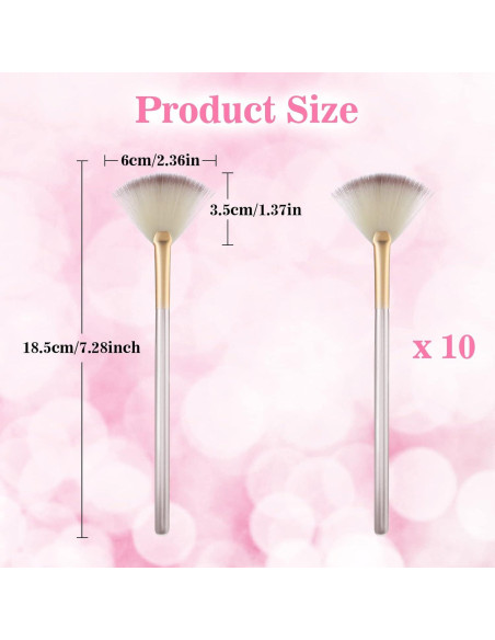 10 Pinceles de Abanico Prasacco para Facial 18.5 cm