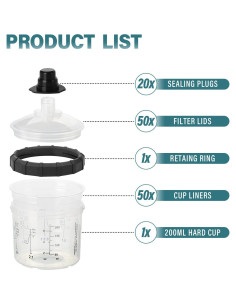 NIHAO Kit de Tazas de Mezcla Desechables para Pintura 200ml 2