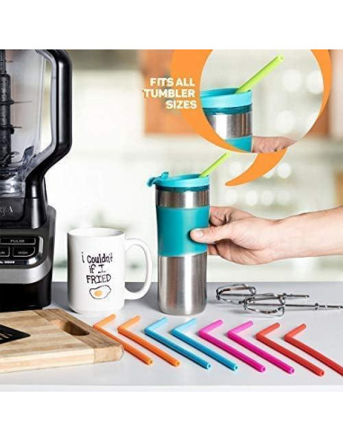 15 Pajitas de Silicona Reutilizables Juju World para Tumblers 20-30 oz