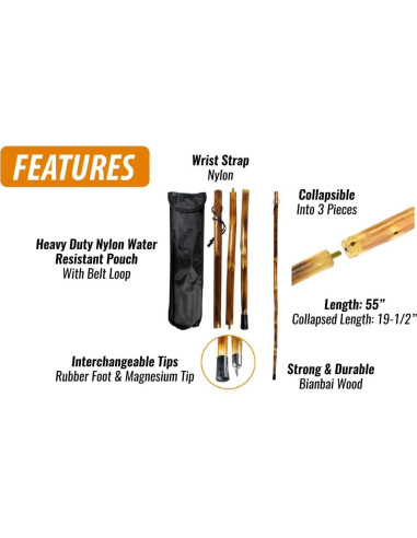 Bastón Desmontable SE 3 Piezas 139.7 cm Madera Pino