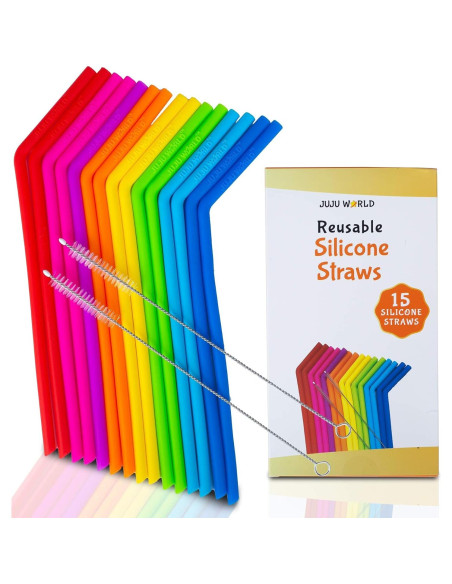 15 Pajitas de Silicona Reutilizables Juju World para Tumblers 20-30 oz