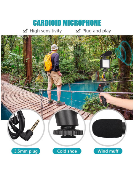 Kit de Vlog Andoer Mini Luz LED + Micrófono + Trípode