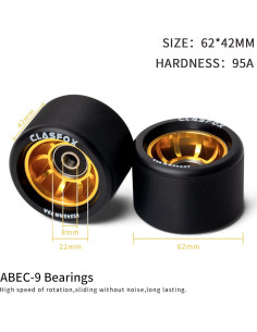 Ruedas de Patines CLAS FOX TY 62mm 95A PU Negro (Juego de 8) 2