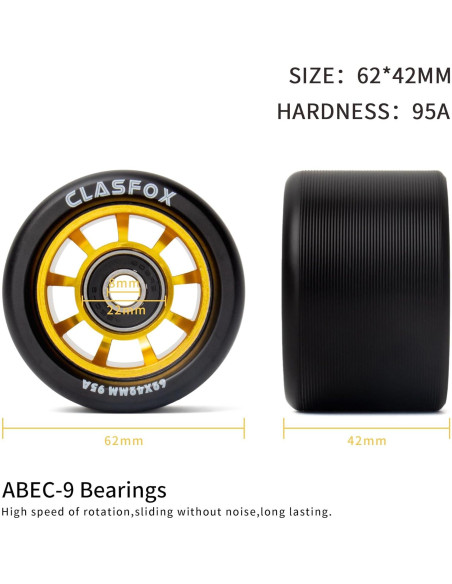 Ruedas de Patines CLAS FOX TY 62mm 95A PU Negro (Juego de 8)