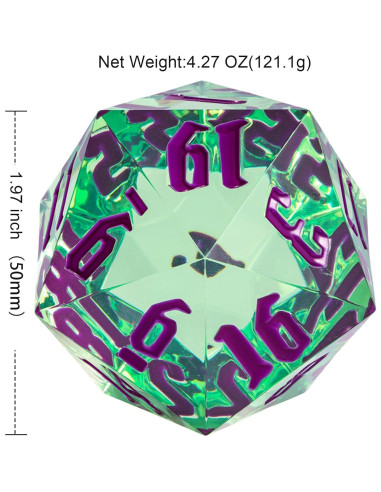 Dado D20 Gigante 55mm Poludie Verde Transparente RPG