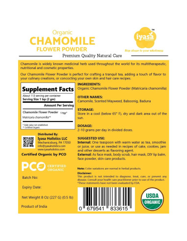Polvo de Manzanilla Orgánica Iyasa 226 g - Grado Alimenticio