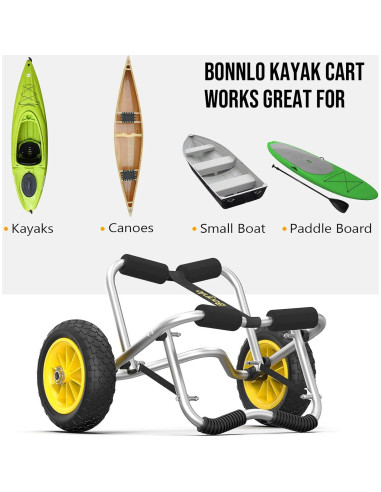 Carro de Kayak Bonnlo Plegable 90.72 kg Ruedas Sólidas