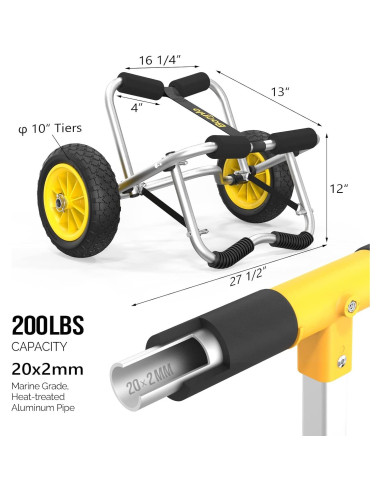 Carro de Kayak Bonnlo Plegable 90.72 kg Ruedas Sólidas