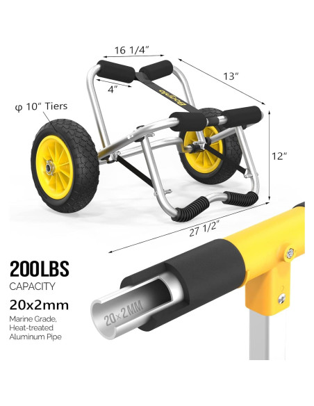Carro de Kayak Bonnlo Plegable 90.72 kg Ruedas Sólidas
