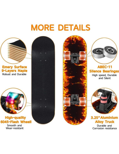 Patineta GIEEU 31" Arce 9 capas Ruedas que Parpadean