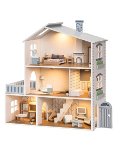 Casa de Muñecas ROBUD de Madera con 6 Habitaciones y Muebles