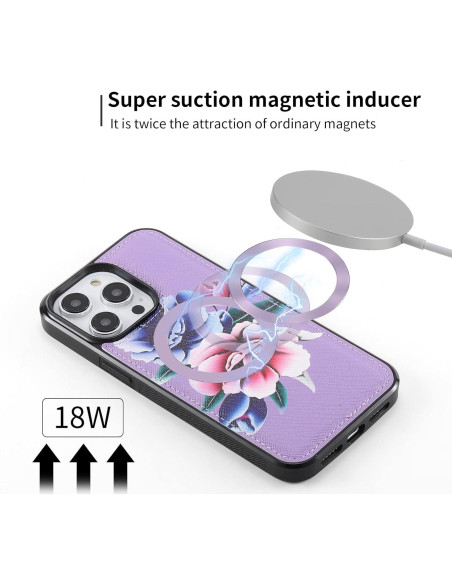 Funda Cartera Cruzada LITOU para iPhone 16 Plus Flor Púrpura