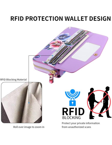 Funda Cartera Cruzada LITOU para iPhone 16 Plus Flor Púrpura