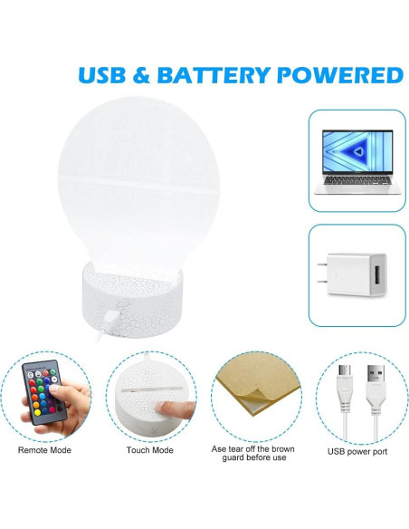 Luz Nocturna 3D ASDK LED 3 Patrones 16 Colores Niños