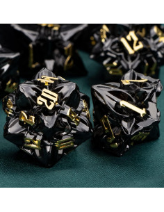 Dados de Metal ARUOHHA 7PCS D&D Hoja Oro Negra RPG 2
