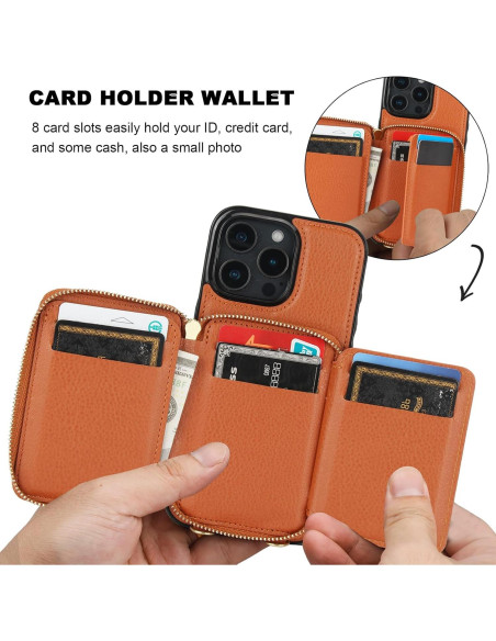 Bocasal Cartera RFID para iPhone 16 Pro Max, Cuero Marrón