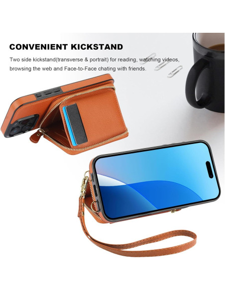 Bocasal Cartera RFID para iPhone 16 Pro Max, Cuero Marrón