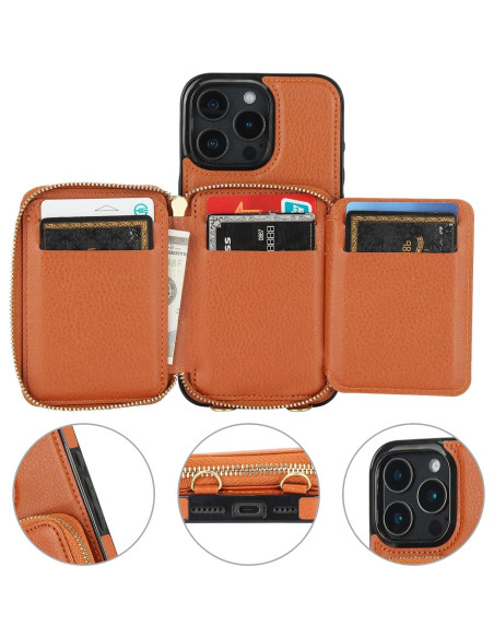 Bocasal Cartera RFID para iPhone 16 Pro Max, Cuero Marrón